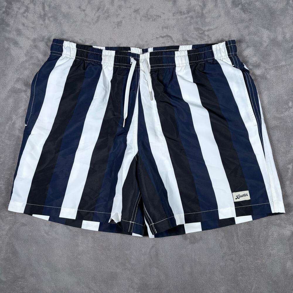 Bather Navy White Striped Lined Swim Trunks Men’s Size Large
